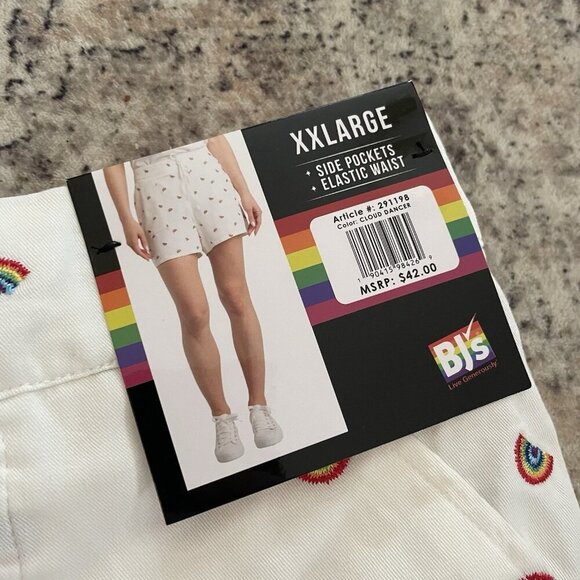 Feeling Proud Womens Shorts Set XXL Rainbow Pride White Gray Elastic Waist Tie - Picture 3 of 12